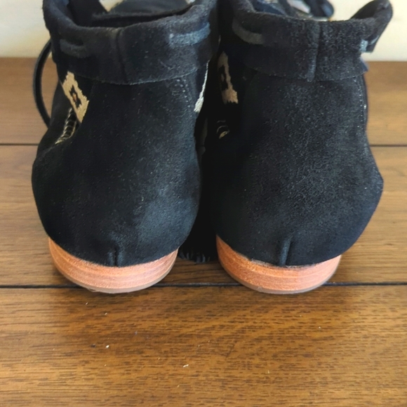 Soludos Black Suede Embroidered Moccasin Tassel Ankle Booties - Picture 8 of 16